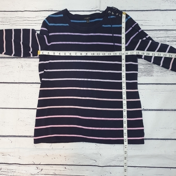 Talbots Women's Navy Ombre Striped Lace Up Shoulder 3/4 Sleeve Sweater Size MP - Picture 5 of 6